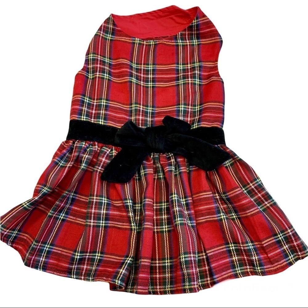 𝅺EAST Side Collection small breed dog plaid check red dress size medium